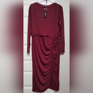 Express Red Asymmetrical Ruched Bodycon Dress